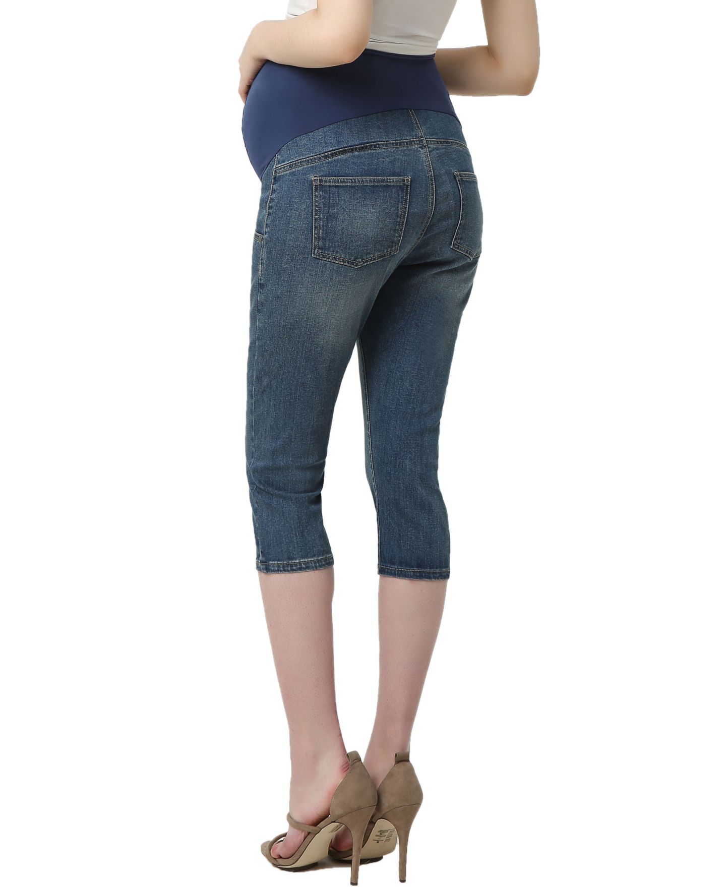 Женские джинсы kimi + kai Maternity Courtney Stretch Denim Capri, цвет: Средний индиго — фото 3