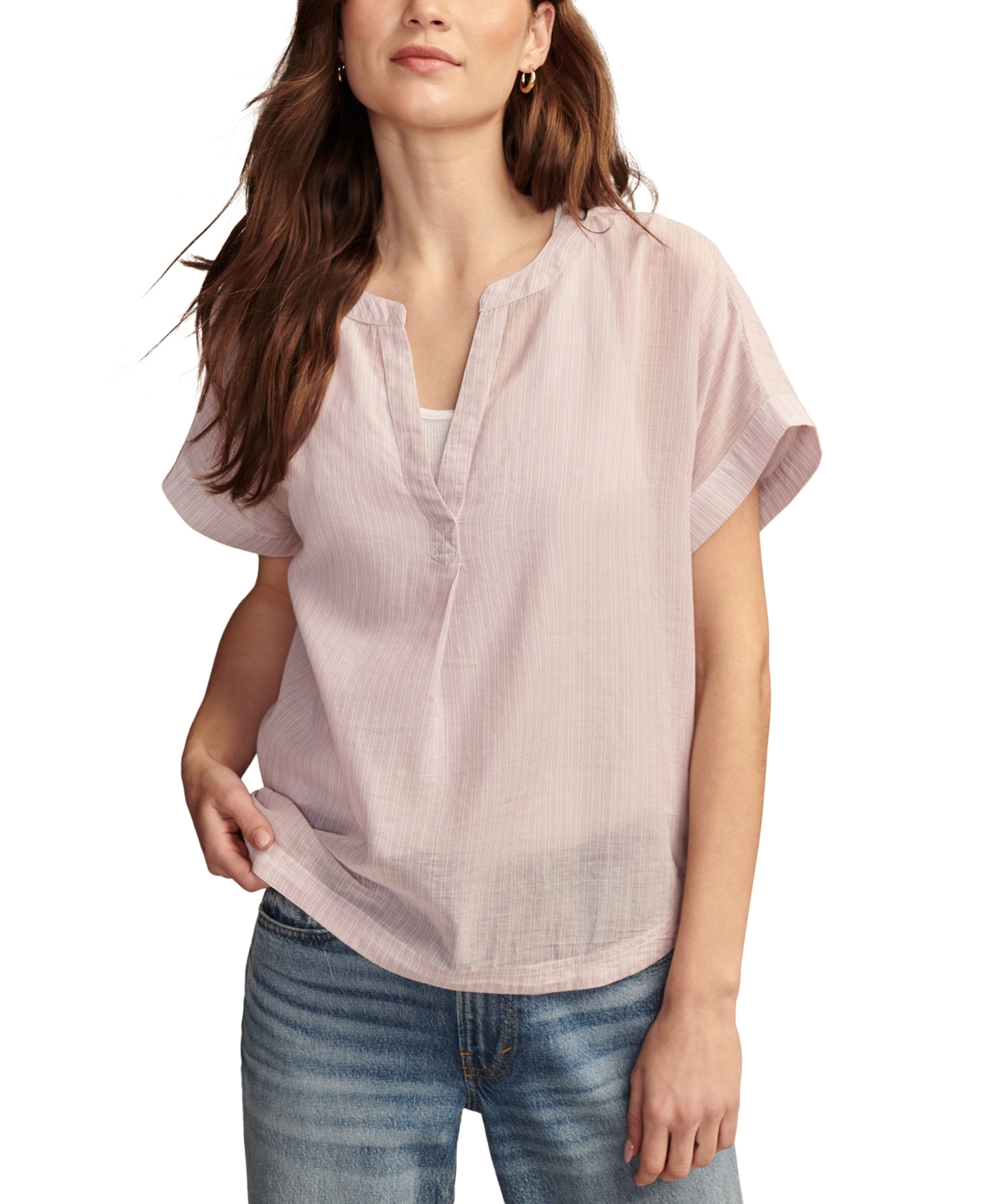 Shop Lucky Brand Women's Cotton Striped Dolman Popover Shirt In Diffused Orchid Stripe