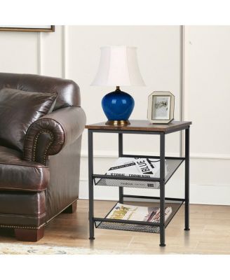 3-Tier Industrial End Table with Mesh Shelves and Adjustable Shelves