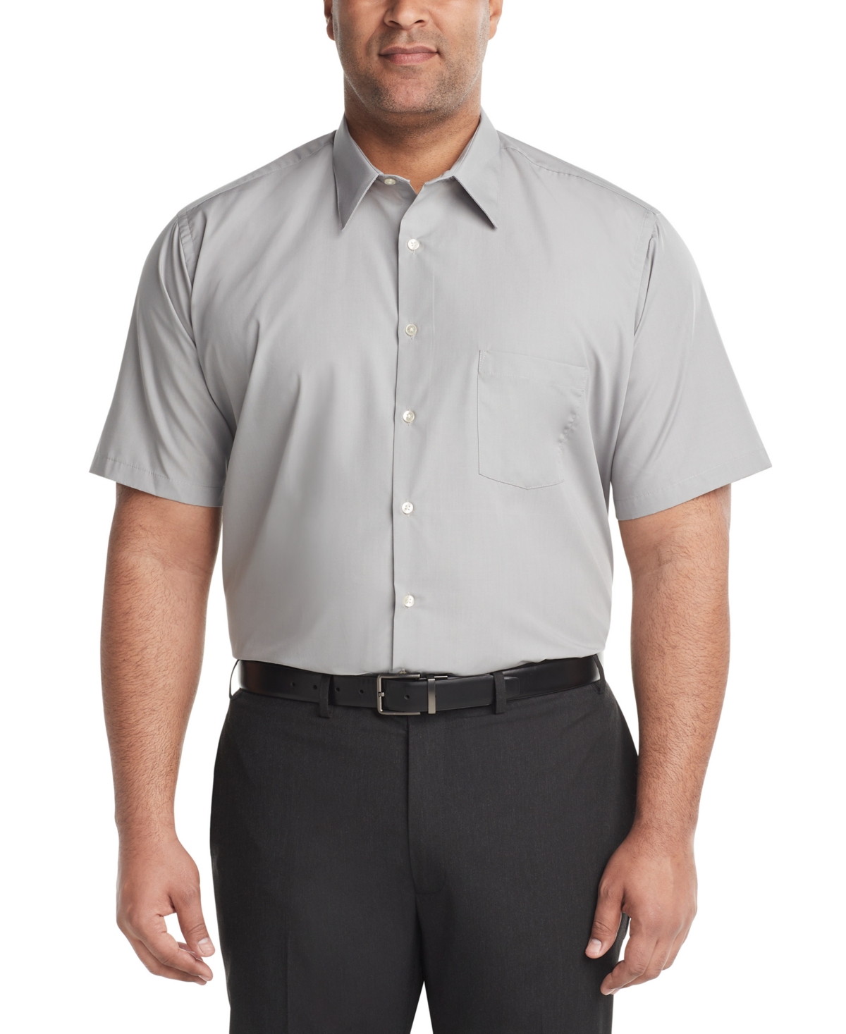 Shop Van Heusen Men's Big & Tall Poplin Short Sleeve Dress Shirt In Grey Stone