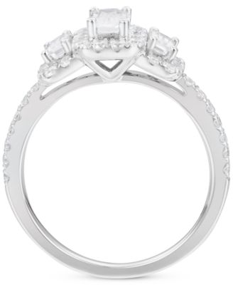 Diamond Emerald-Cut Halo Three Stone Ring (1 ct. t.w.) in 14k White Gold