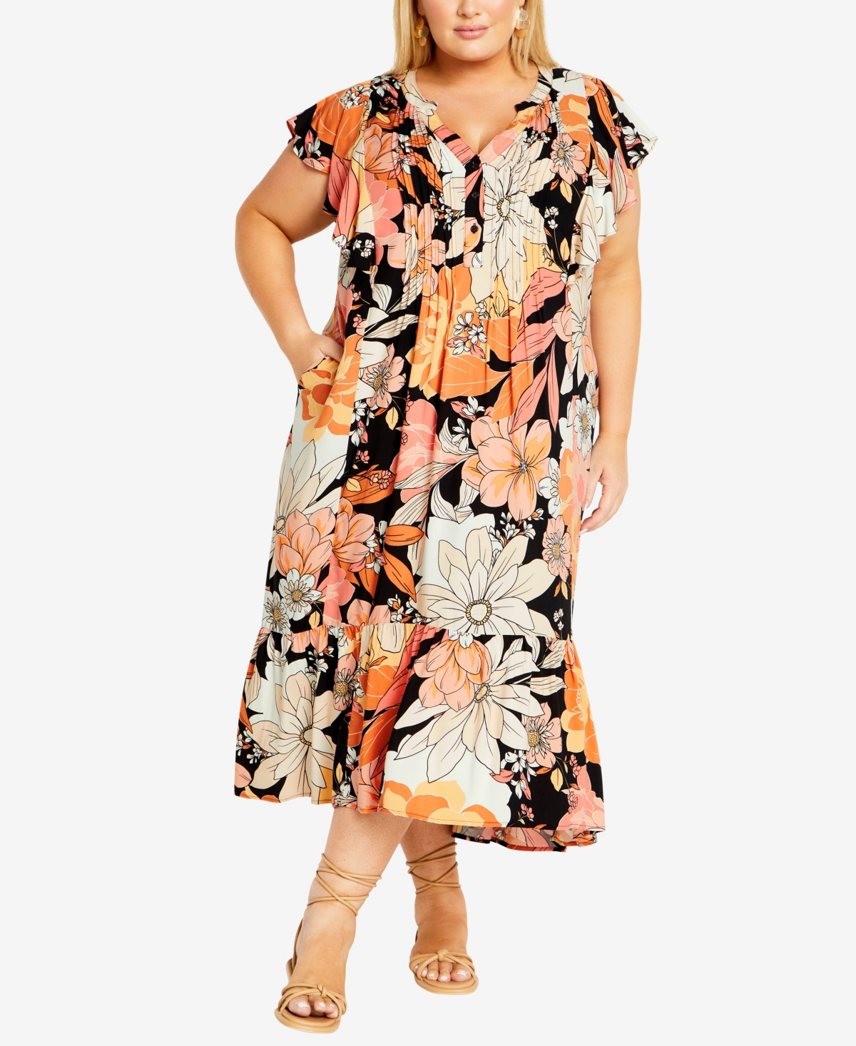 Shop Avenue Plus Size Bellini Print Maxi Dress In Bellini Bloom