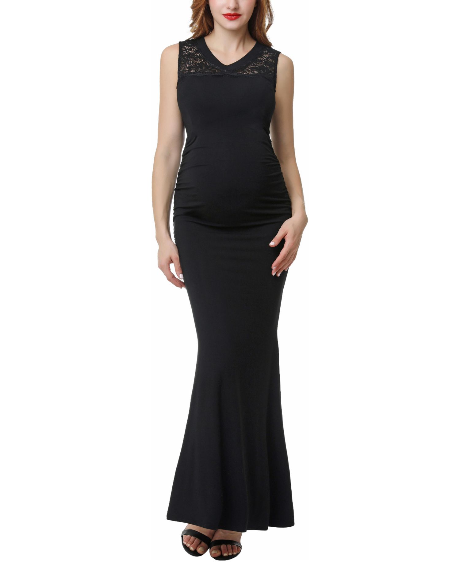 Women's V-Neck Lace Trim Mermaid Maxi Dress