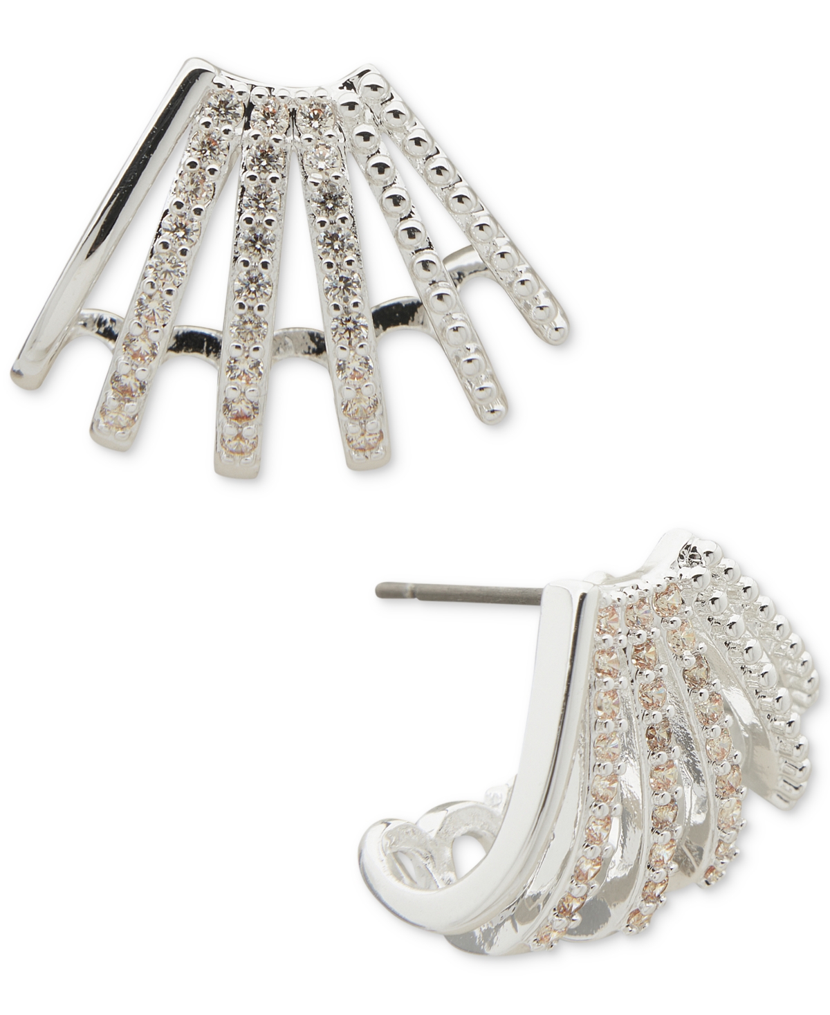 Anne Klein Silver-tone Pave Crystal Fan Button Earrings In Metallic