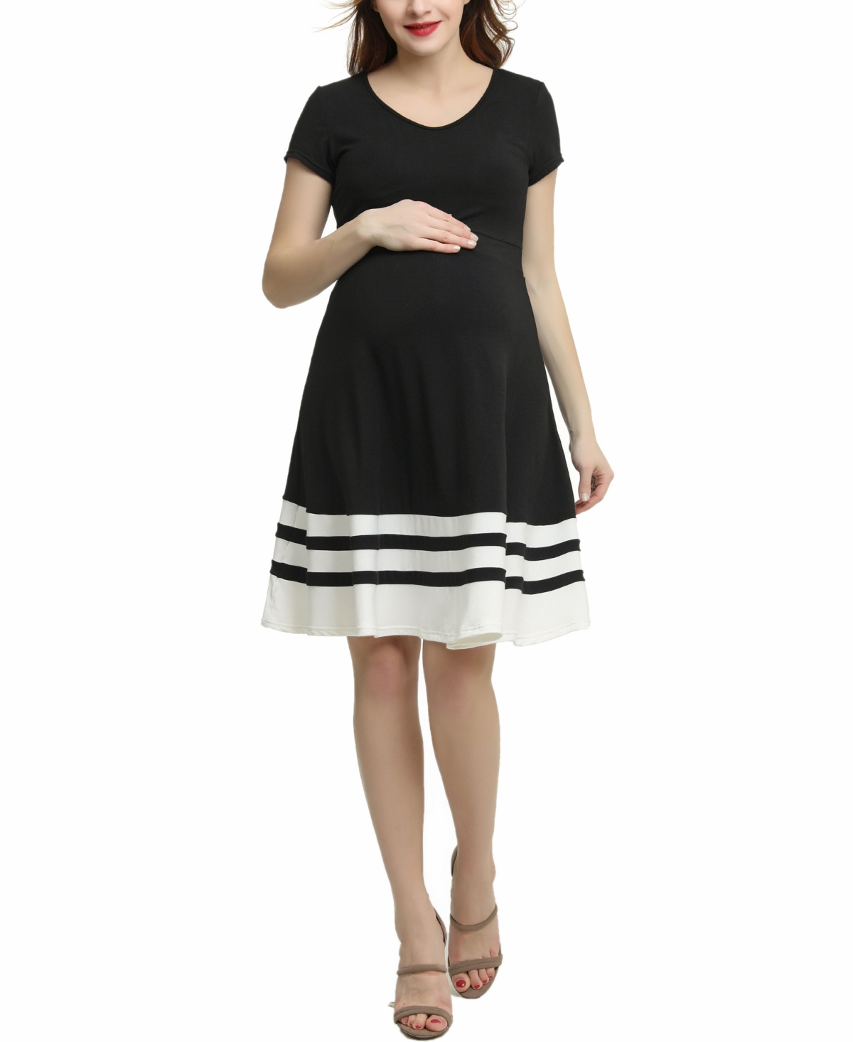 kimi + kai Maternity Colorblock Skater Dress - Black/white