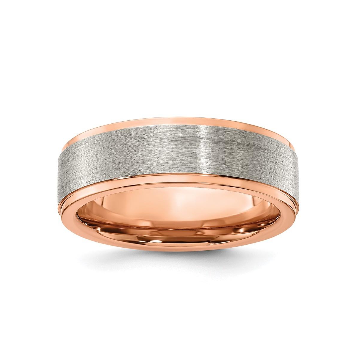 Titanium Brushed and Polished Rose Ip-plated Wedding Band Ring - Grey