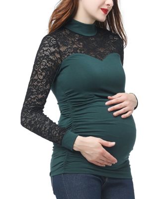 Maternity Mock Neck Lace Trim Top