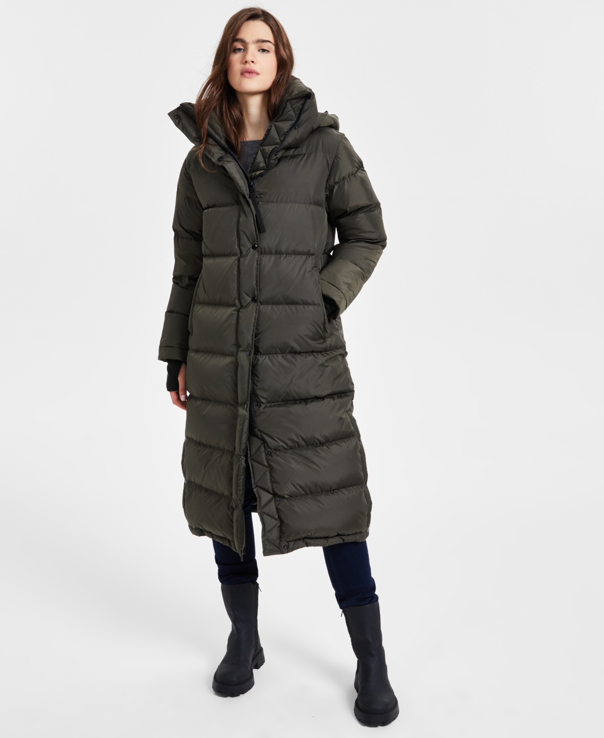Women's Harper Hooded Water-Resistant Maxi Puffer Coat - Black