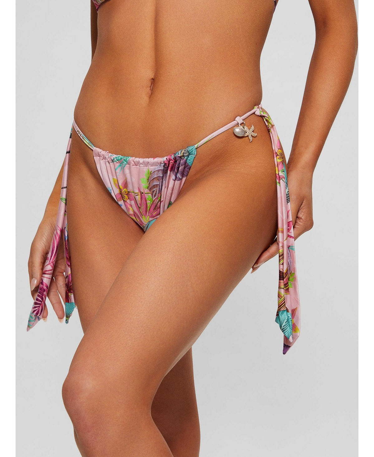Women's String Bikini Bottoms - Flower tropical bright pi