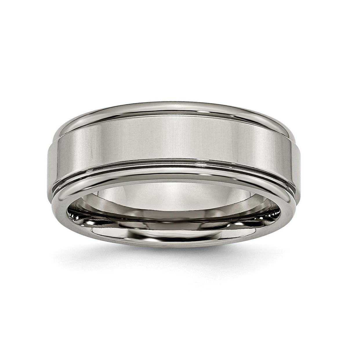 Titanium Polished Grooved Edge Wedding Band Ring - White