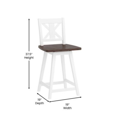 Luther Wooden Modern Farmhouse Swivel Dining Stool With Decorative Carved Back