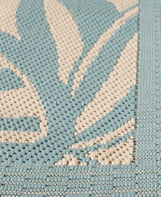 Courtyard CY6109 Cream and Aqua 5'3" x 7'7" Outdoor Area Rug