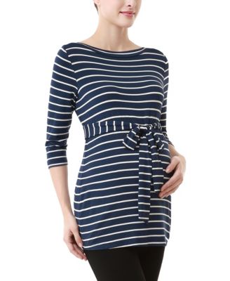 Maternity Striped Boat Neck Top