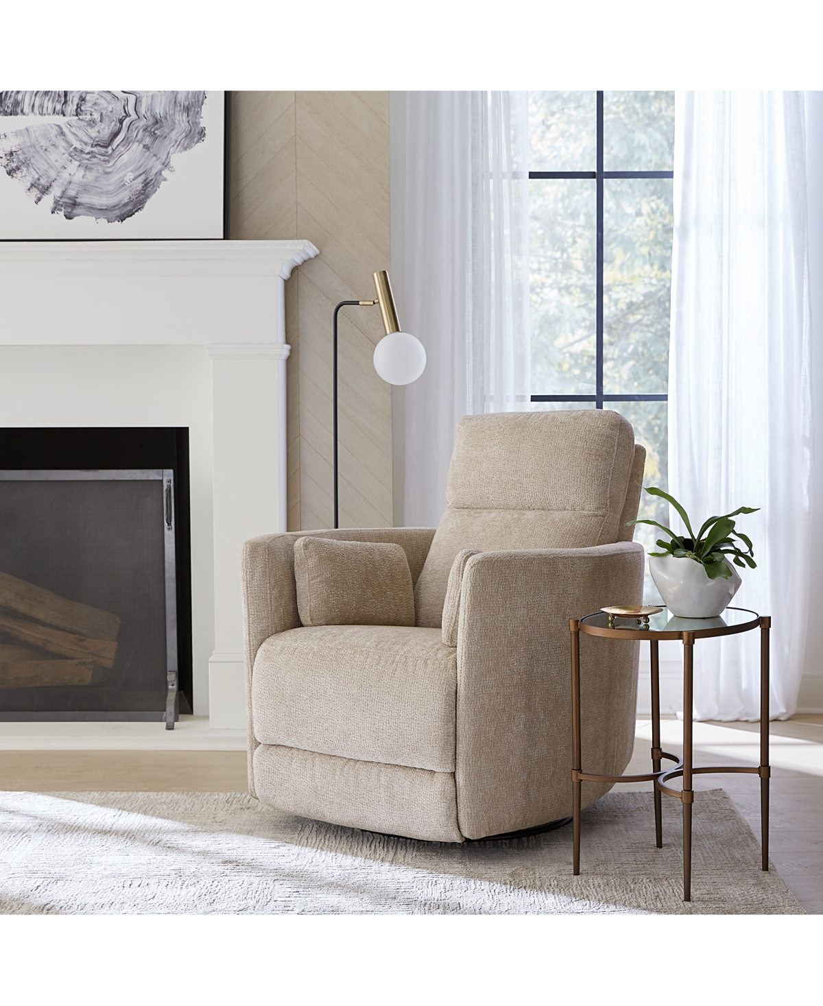 Macy's Gardley 38" Fabric Power Swivel Recliner, Created For  In Fog