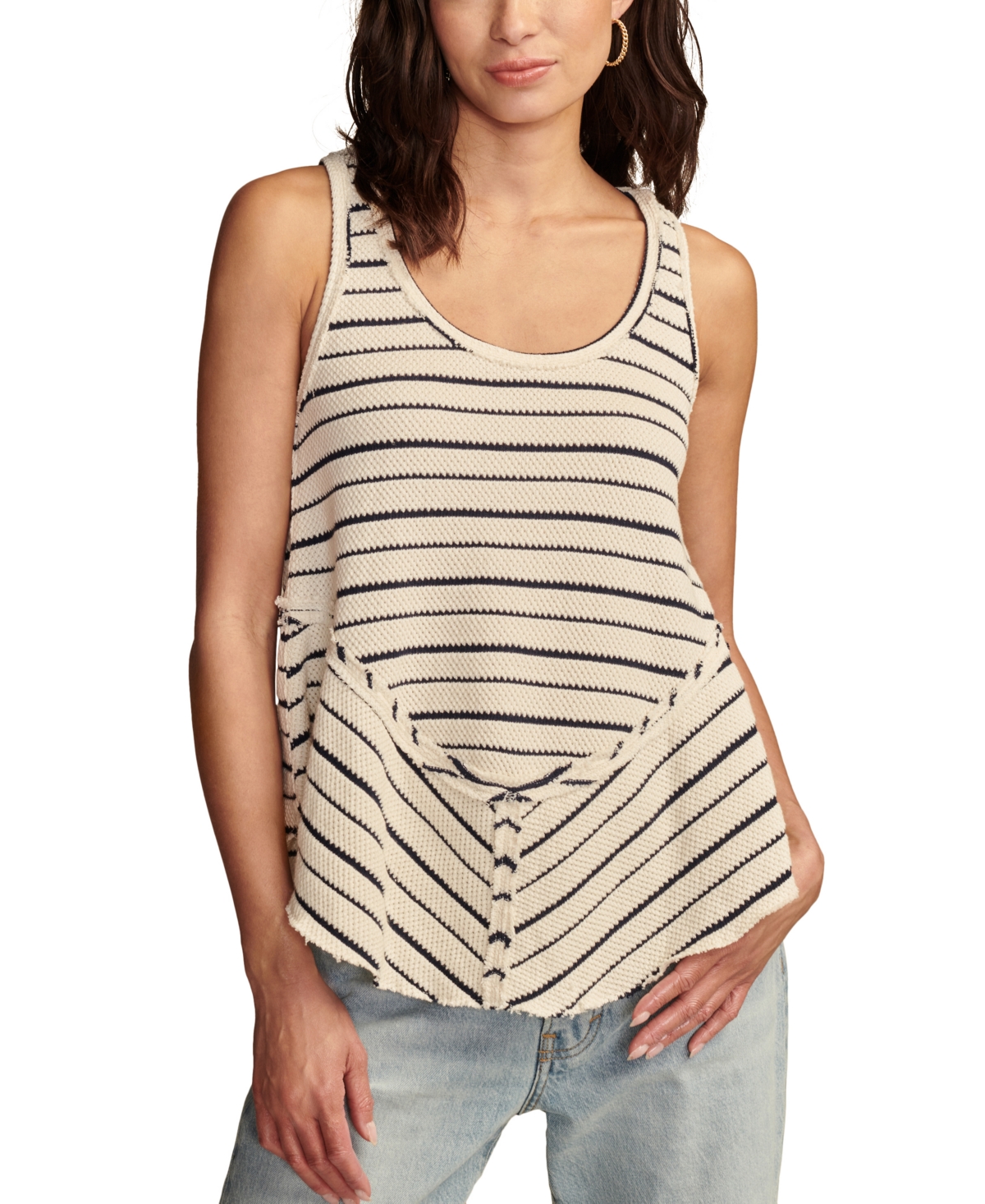 Women's Cotton Striped Crotchet Tank Top - Cream Stripe