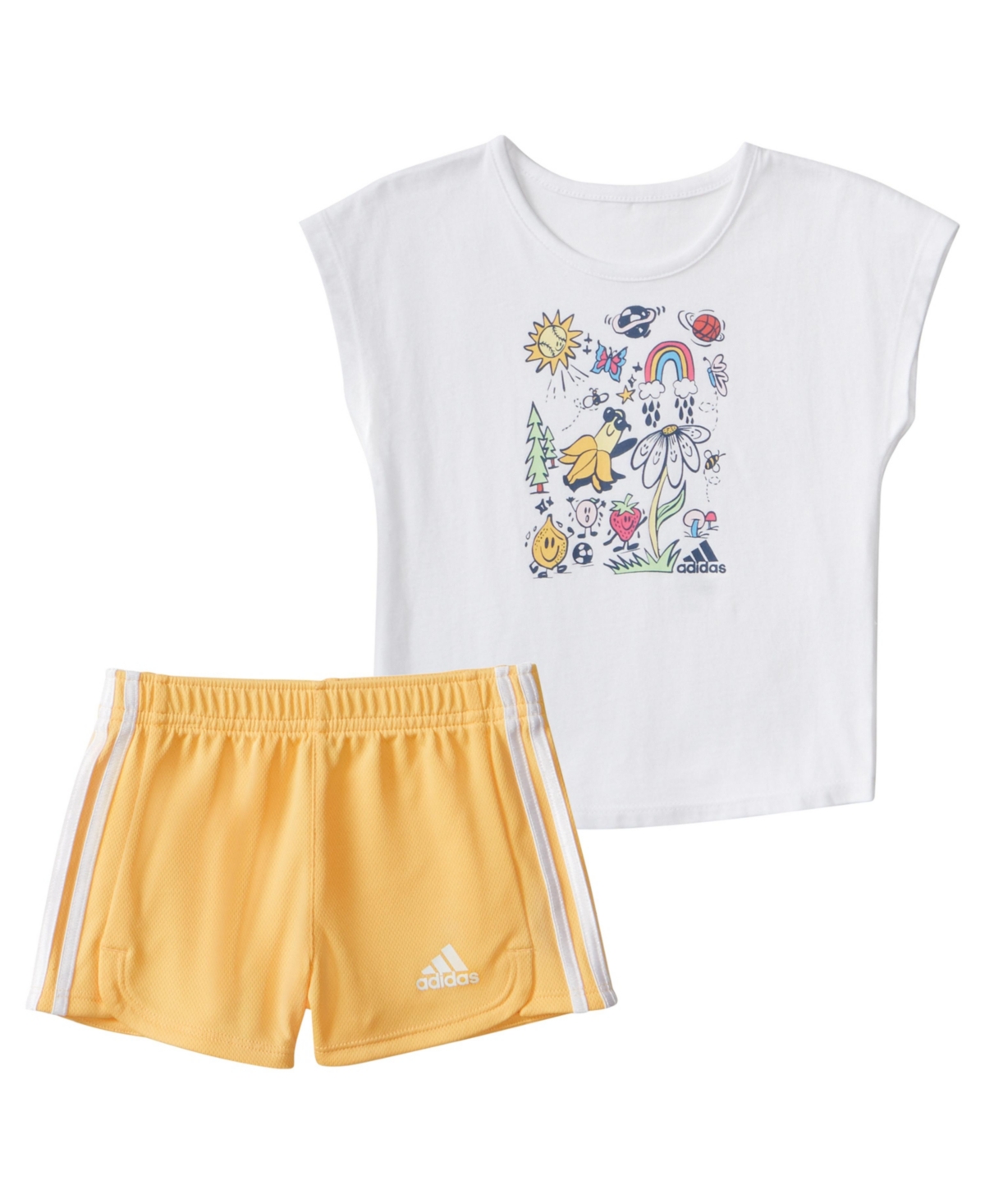 Shop Adidas Originals Baby Girls Two-piece Graphic Tee Mesh Short Set In Yellow