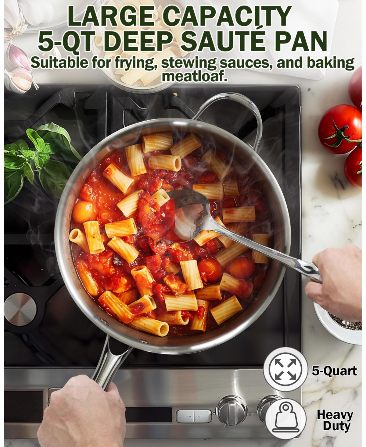 Cooks Standard Classic Stainless Steel Saute Pan 11-inch, 5 Quart Induction Cookware Deep Frying Pan Cooking Skillet with Lid, Stay-Cool Handle - Silv