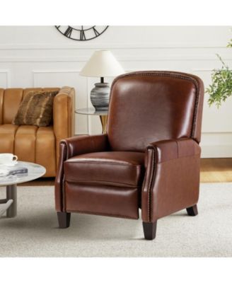 Hickey Modern Genuine Leather Recliner with Nailhead Trim