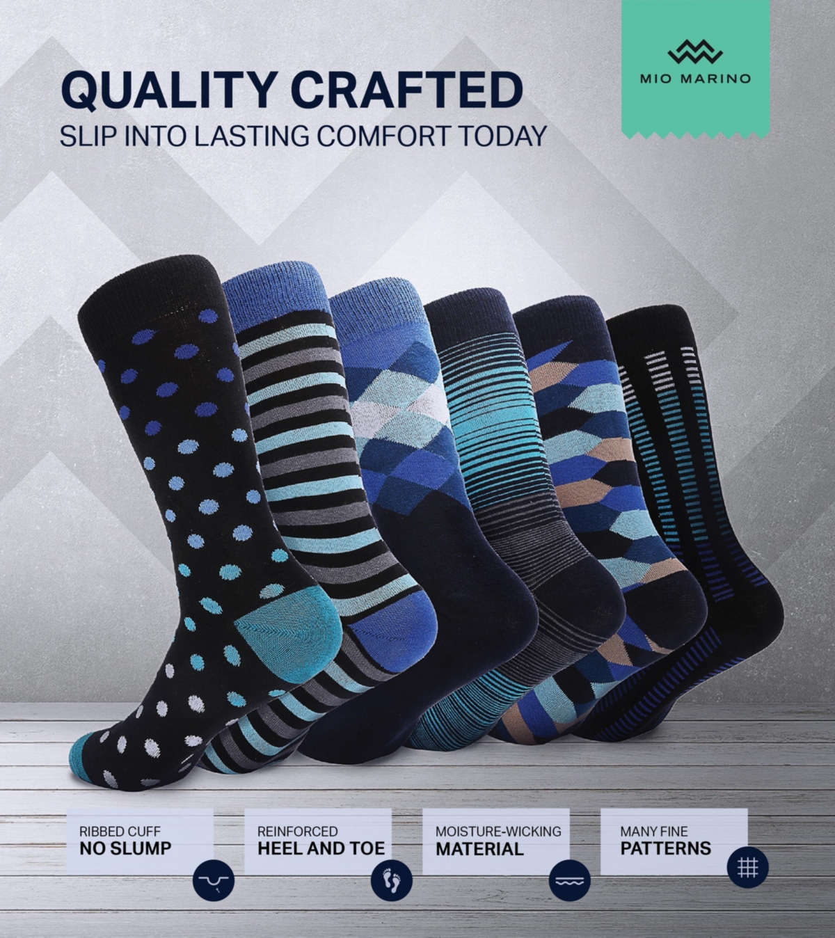 Mio Marino Men's Sharp Twilight Dress Crew Socks 6 Pack