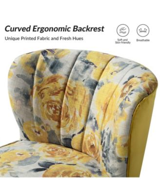 1 piece Tufted Floral Fabric Gold Metal Legs  Accent Chair