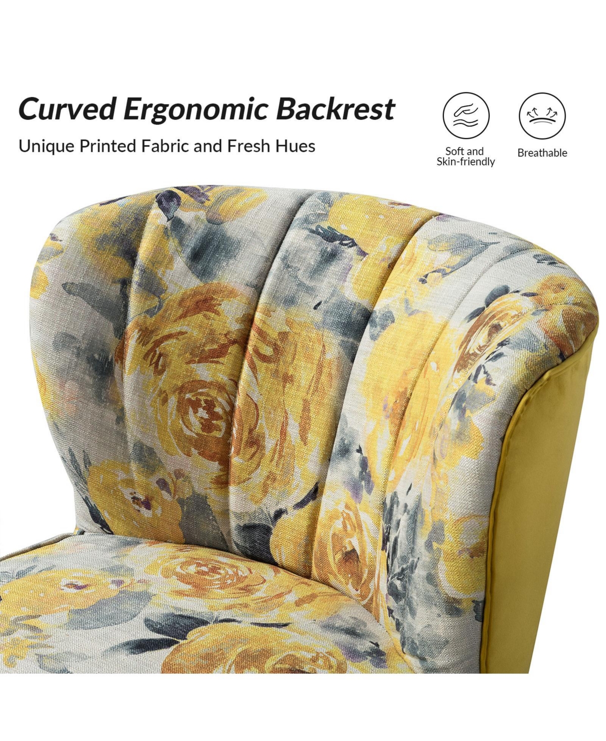 Hulala Home Tufted Floral Fabric Accent Chair with Gold Metal Legs for Living Room