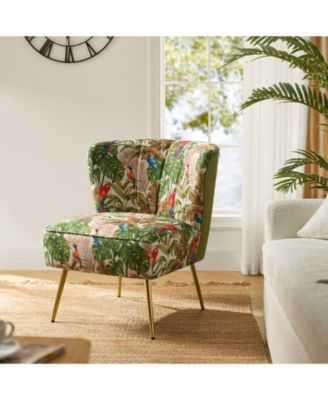 1 piece Tufted Floral Fabric Gold Metal Legs  Accent Chair