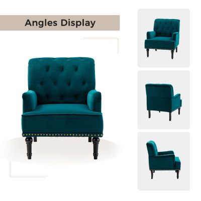 Jakub 28.5" W Velvet Tufted Polyester Armchair with Nailhead Trim