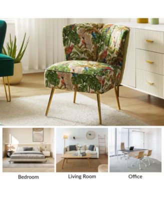 1 piece Tufted Floral Fabric Gold Metal Legs  Accent Chair