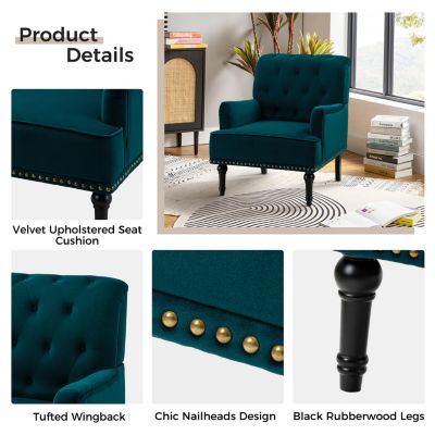 Jakub 28.5" W Velvet Tufted Polyester Armchair with Nailhead Trim