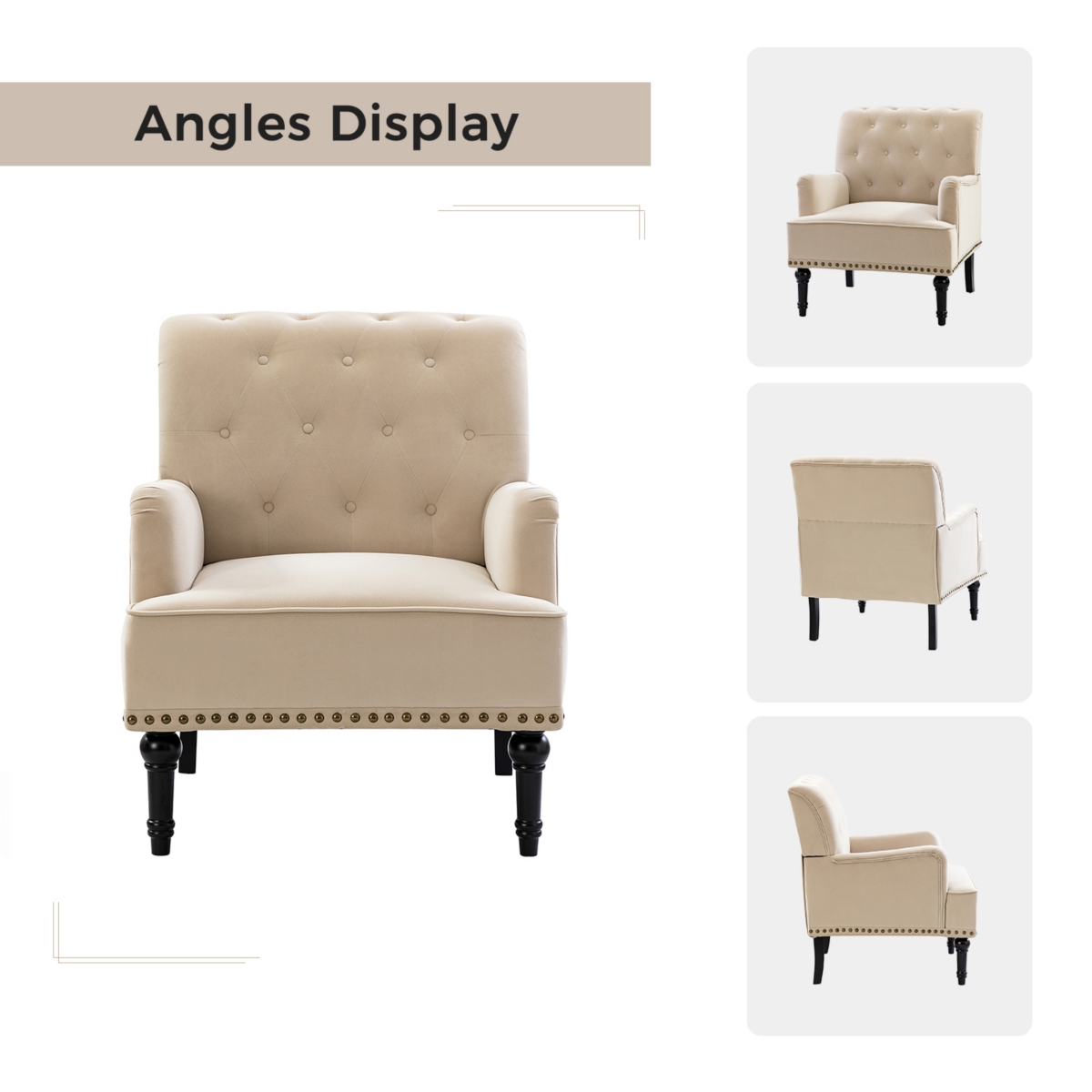 Velvet Tufted Upholstered Single Sofa Chair for Living Room Bedroom