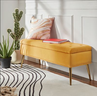 Kajana Transitional Velvet Upholstered Flip Top Storage Bench