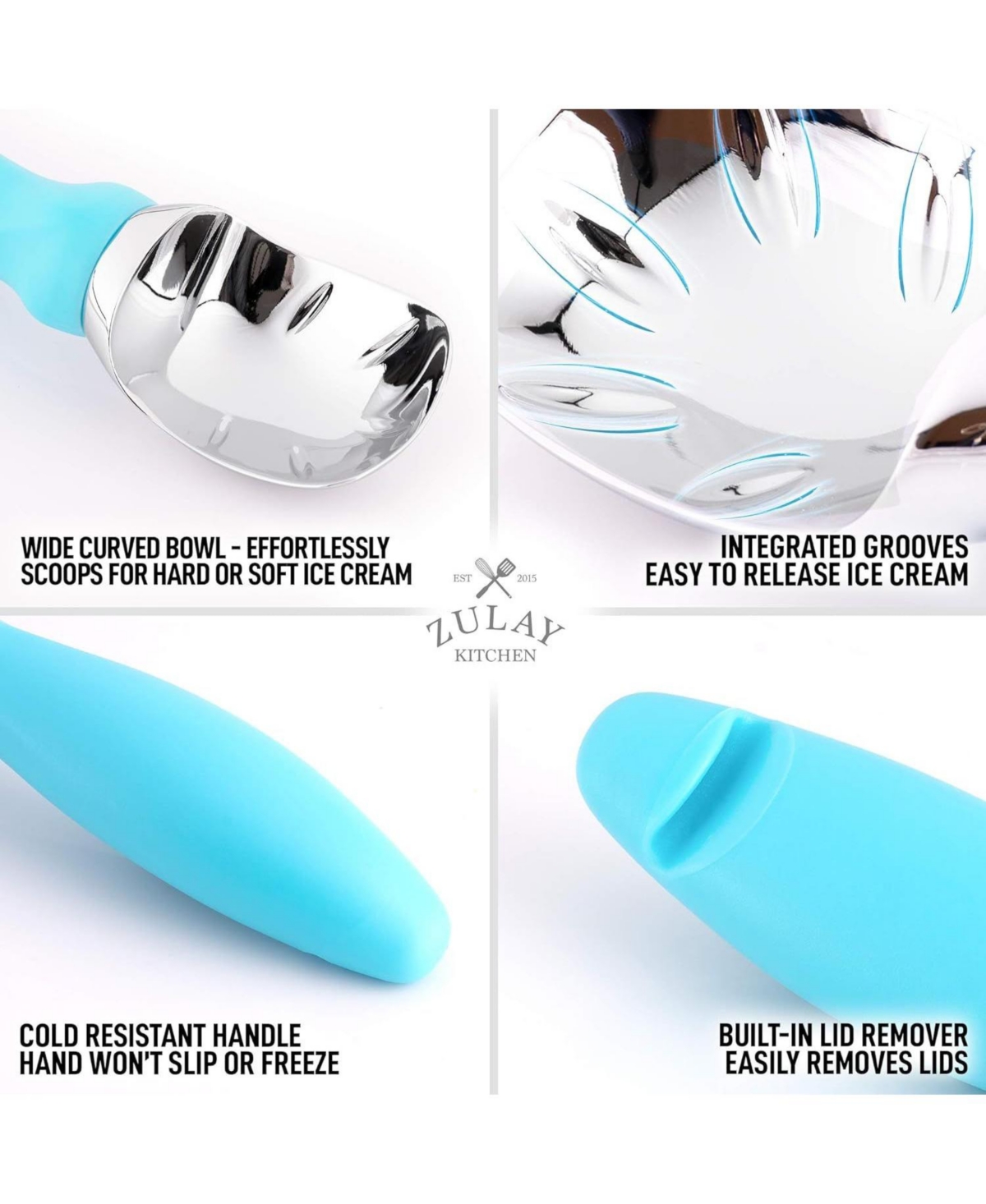 Zulay Kitchen Ice Cream Scoop With Soft Easy Grip Handle - Ice Cream Scooper With Built-in Lid Opener