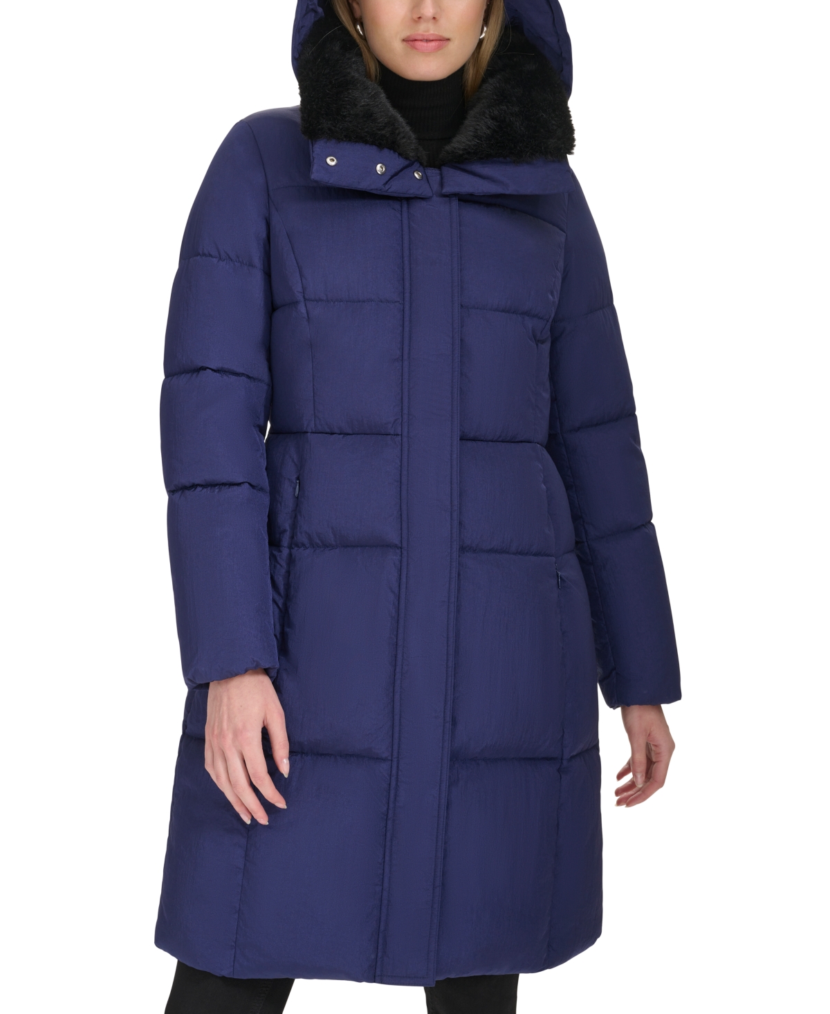 Cole Haan Women s Shine Faux Fur Collar Hooded Puffer Coat Black Smart Closet