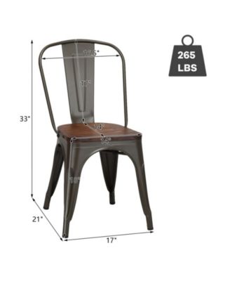18 Inch Set of 4 Stackable Metal Dining Chair with Wood Seat