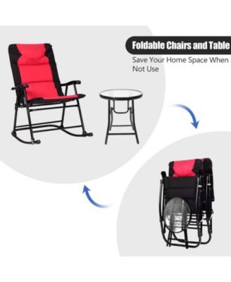 3 Pieces Outdoor Folding Rocking Chair Table Set with Cushion