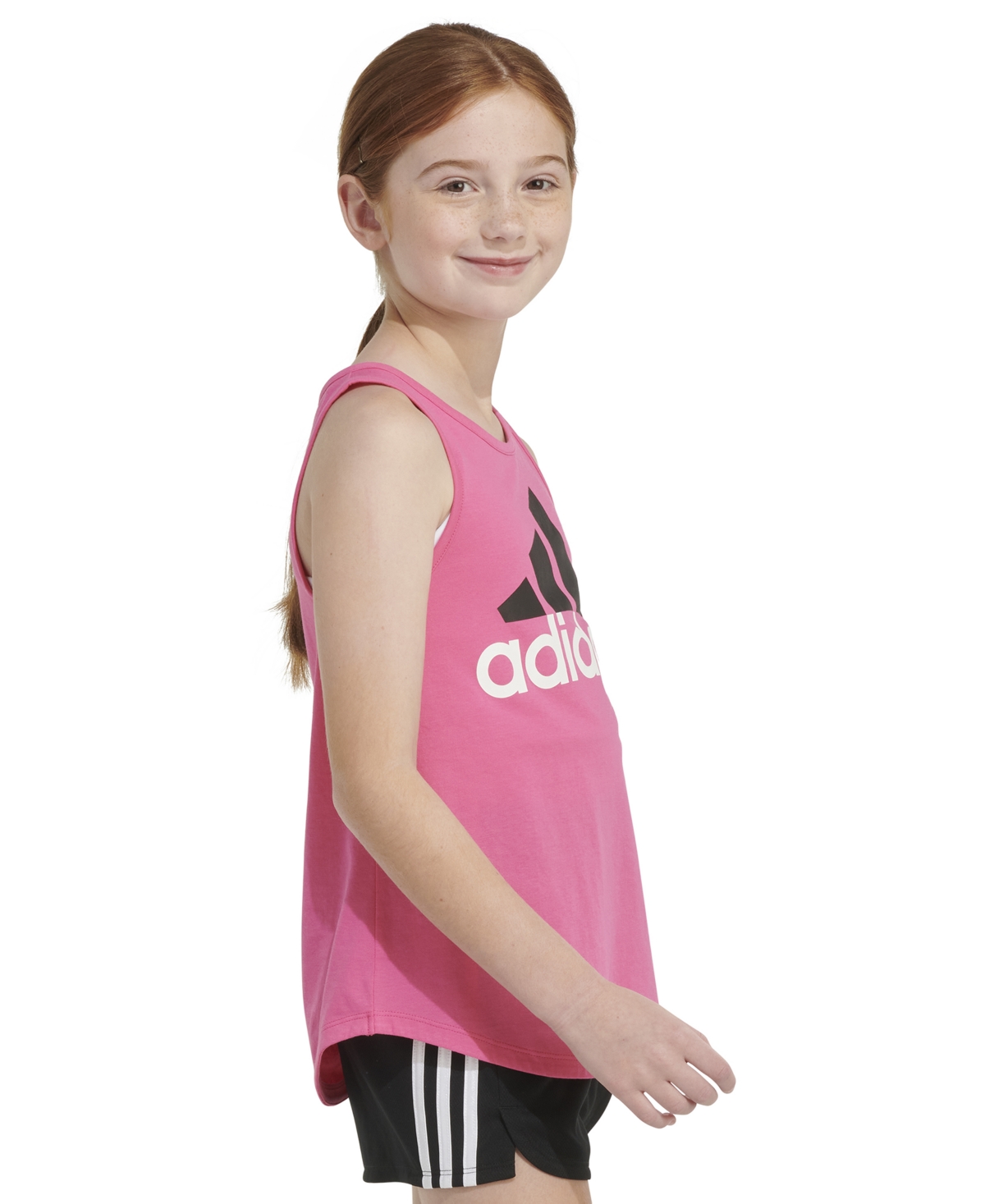 adidas Big Girls Sleeveless Curved-Hem Cotton Logo TankTop