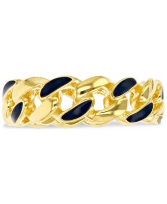 Black Enamel Polished Cuban Chain Link Statement Ring in 14k Gold-Plated Sterling Silver