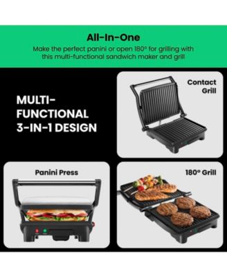 Electric Panini Press & Grill w/ Non Stick Plates, Opens Flat