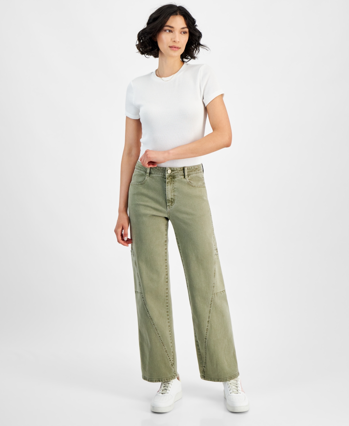 Women's Twisted-Seam Cargo Wide-Leg Jeans, Created for Macy's - Clary Sage