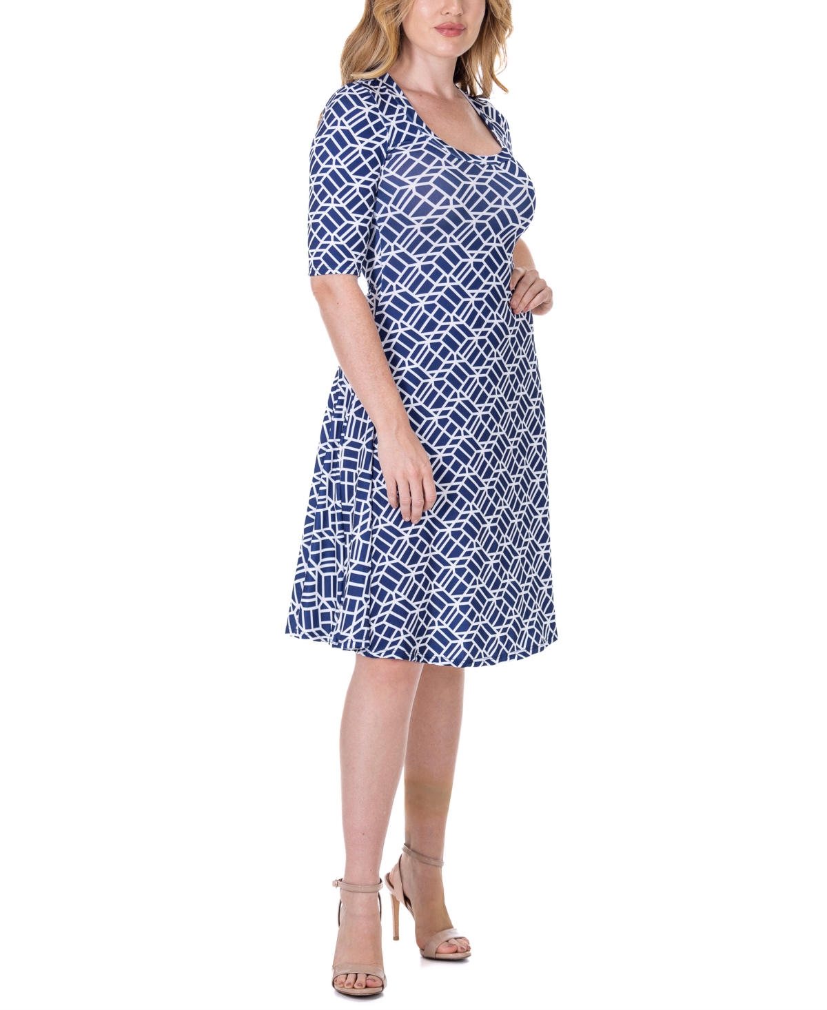 Shop 24seven Comfort Apparel Print Knee Length Elbow Sleeve Dress In Miscellane