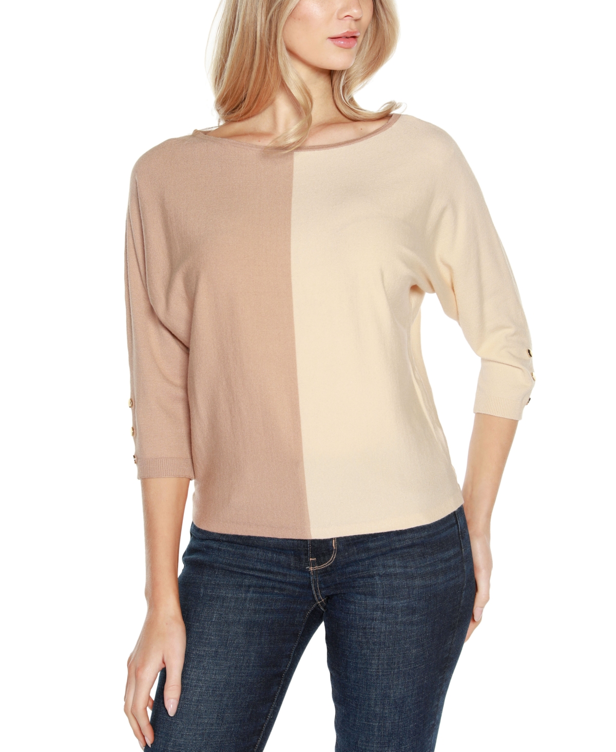 Women's Colorblock 3/4-Sleeve Dolman Sweater - Ppnkbgmg