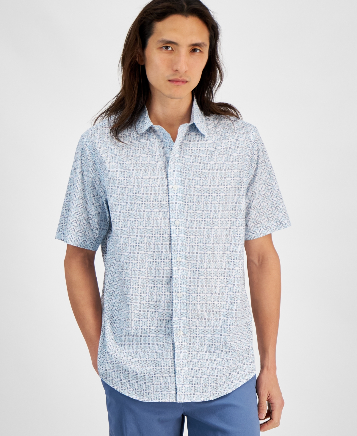 Men's Mar Foulard Refined Woven Shirt, Created for Macy's - Bright Whi