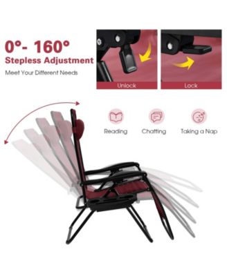 2 Pieces Folding Lounge Chair with Zero Gravity