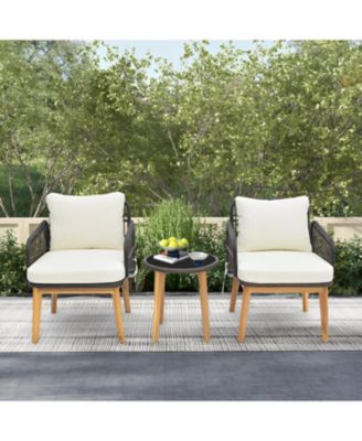 3 Pieces Patio Furniture Set with Cushioned Chairs and Tempered Glass Side Table