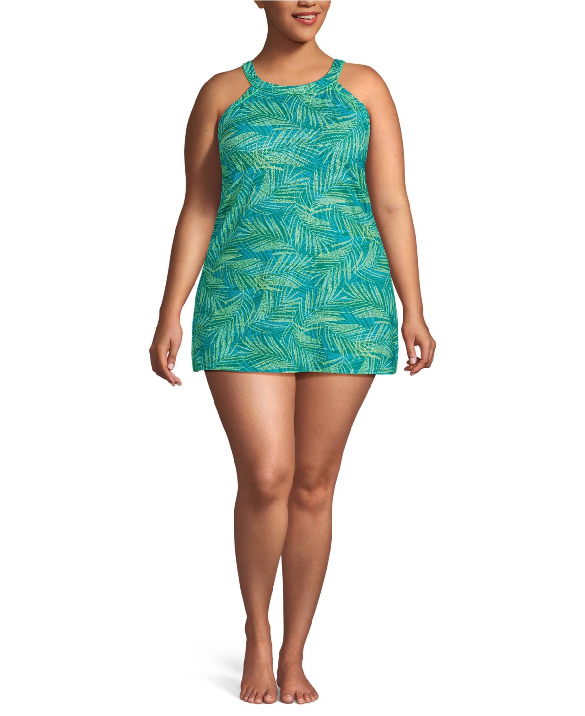 Lands' End Plus Size Chlorine Resistant High Neck Swim Dress One Piece Swimsuit