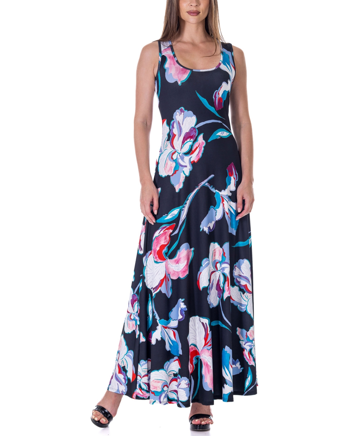 Shop 24seven Comfort Apparel Print Scoop Neck A Line Sleeveless Maxi Dress In Miscellane