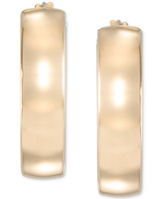 High Polished Wide Chunky Small Hoop Earrings in 14k Gold, 7/8"