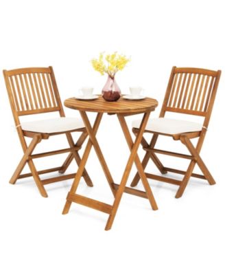 3 Pieces Patio Folding Bistro Set with Padded Cushion and Round Coffee Table
