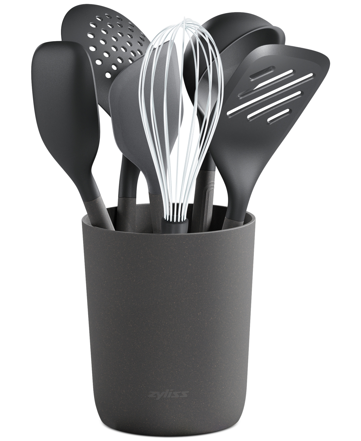 Zyliss Silicone & Nylon 7-pc. Utensil & Storage Crock Set In Dk Gry