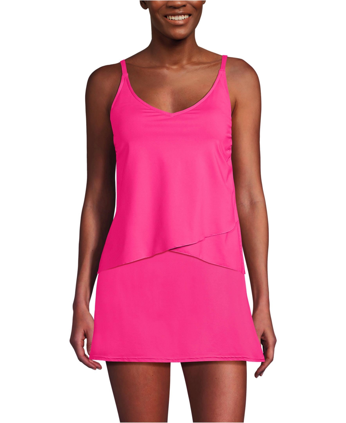 Lands' End Women's Long Torso Tulip Hem Tankini Top